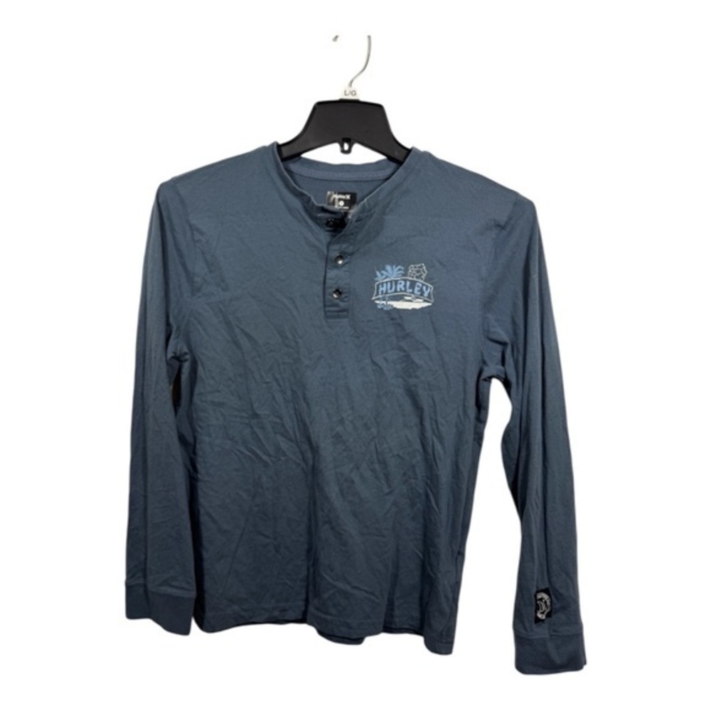Hurley Long Sleeve T-Shirt Womens Size Small Blue Logo Casual Preppy Surfer 1/4